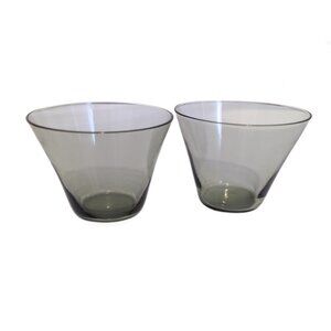 Vintage MCM Smoked Green Glass Wine Tumblers Stemless Martini Set of 2